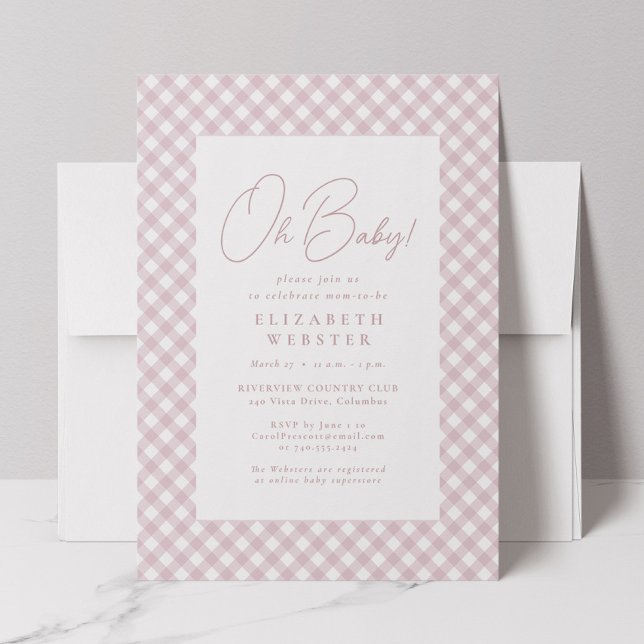 Cute pink gingham simple girl baby shower invitation (Creator Uploaded)