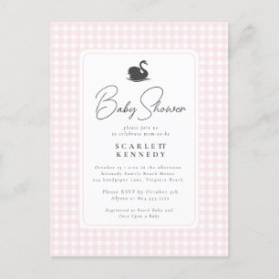 Cute Pink Gingham Swan Simple Baby Shower Postcard
