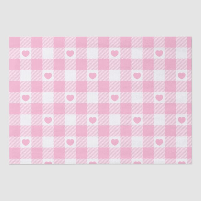 Cute Pink Gingham Vichy With Hearts Tissue Paper (Front)