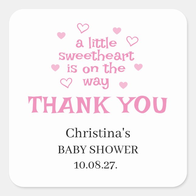 Cute Pink Girl Baby Shower Square Sticker (Front)