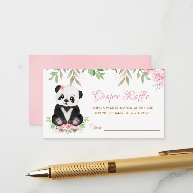 Cute Pink Girl Bear Baby Shower Diaper Raffle Enclosure Card (Front/Back In Situ)