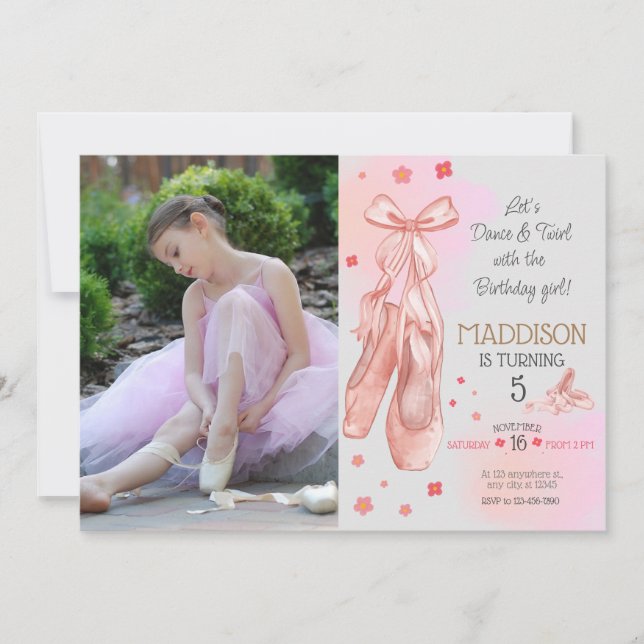 Cute Pink girl birthday ballet party Invitation (Front)