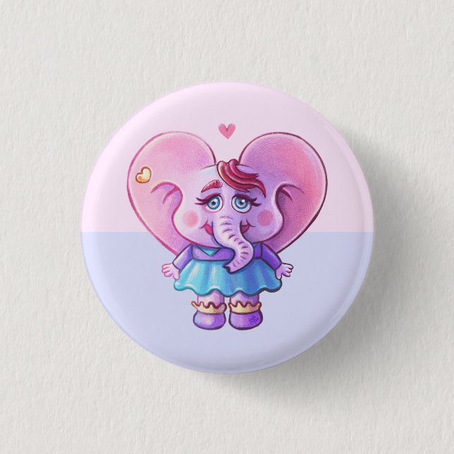 Cute Pink Girl Elephant 1 Inch Round Button (Front)