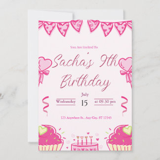 cute pink girl glitter birthday invitation