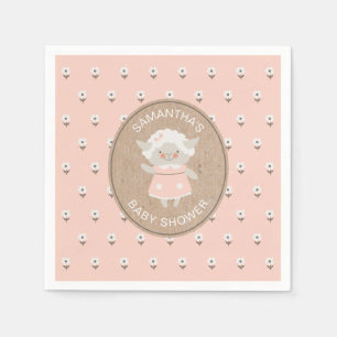 Cute Pink Girl Lamb Baby Shower Napkin