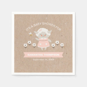 Cute Pink Girl Lamb Baby Shower Napkin