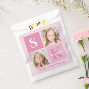 Cute Pink Girl Photo Collage Custom Birthday Party Favour Bag