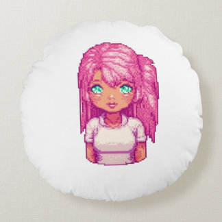 Cute pink girl round pillow