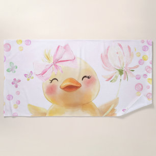 Cute Pink Girl Rubber Duck  Beach Towel