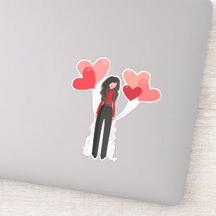 Cute pink girl with heart balloons