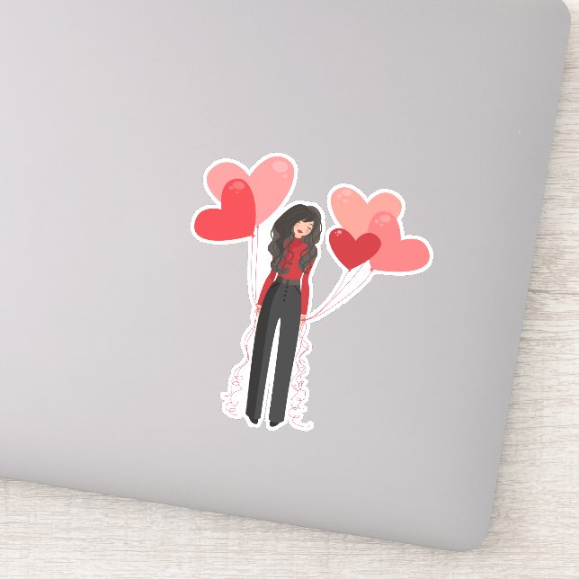 Cute pink girl with heart balloons (Detail)