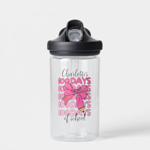 Cute Pink Girls 100 Days of School Pencil Bow Water Bottle