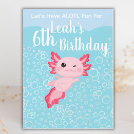 Cute Pink Girls Axolotl Birthday Party Acrylic Sign
