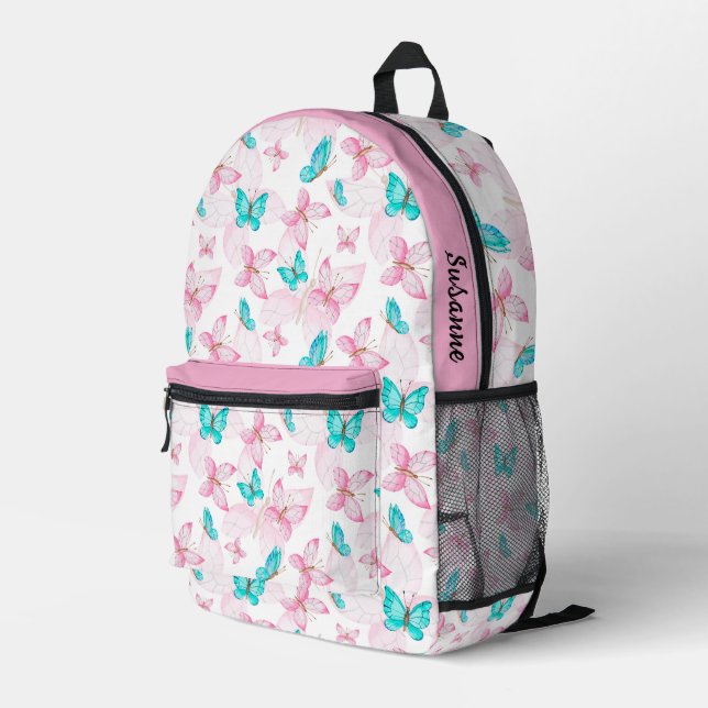 Cute Pink Girls Butterfly  Printed Backpack (Back Corner Right)