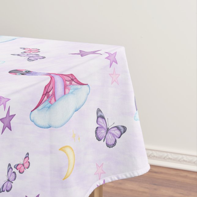 Cute Pink Girls Dinosaur Tablecloth (In Situ)
