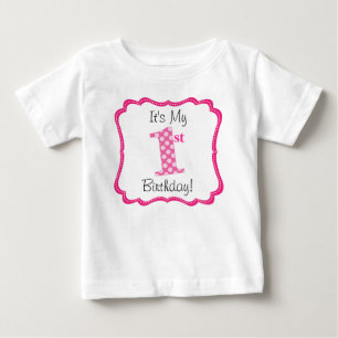 Cute Pink Girl's First Birthday Baby T-Shirt