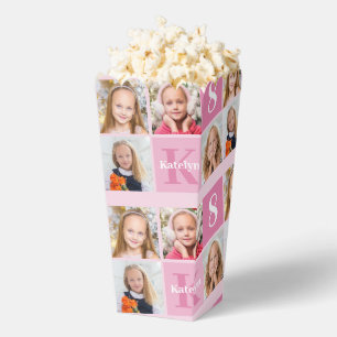 Cute Pink Girls Photo Birthday Party Popcorn Favor Box