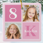 Cute Pink Girls Photo Collage Personalized Ceramic Ornament<br><div class="desc">Cool 2 photo square keepsake ornament for a little girl or toddler. Celebrate your child's birthday with cute photographs of them on this add your own photograph card with adorable pretty pink squares. Add their name and age.</div>