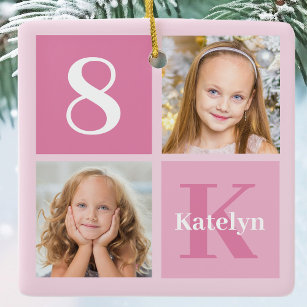 Cute Pink Girls Photo Collage Personalized Ceramic Ornament
