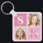 Cute Pink Girls Photo Collage Personalized Keychain<br><div class="desc">Cool 2 photo square keepsake keychain with pictures of your little girl or toddler. Celebrate your daughter with cute photographs of them on this add your own photograph keychain keepsake gift with adorable pretty pink squares. Add their name and age.</div>
