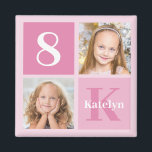 Cute Pink Girls Photo Collage Personalized Magnet<br><div class="desc">Cool 2 photo square keepsake magnet with pictures of your little girl or toddler. Celebrate your daughter with cute photographs of them on this add your own photograph gift with adorable pretty pink squares. Add their name and age.</div>