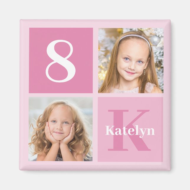 Cute Pink Girls Photo Collage Personalized Magnet (Front)