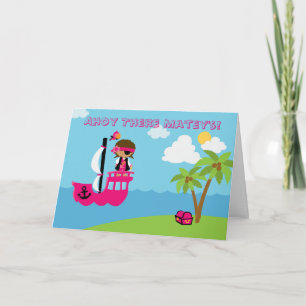 Cute pink girl's pirate birthday party invitation