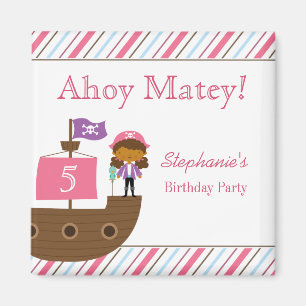 Cute pink girl's pirate birthday party magnets