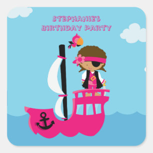 Cute pink girl's pirate birthday party stickers