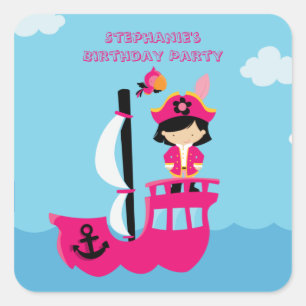 Cute pink girl's pirate birthday party stickers
