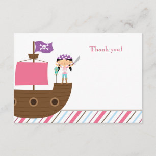 Cute pink girl's pirate birthday party thank you card