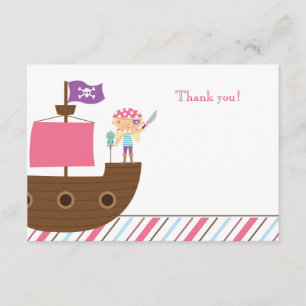 Cute pink girl's pirate birthday party thank you card