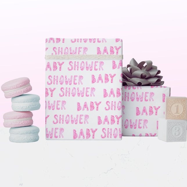 Cute Pink Girly Baby Shower Typography Wrapping Paper (Creator Uploaded)