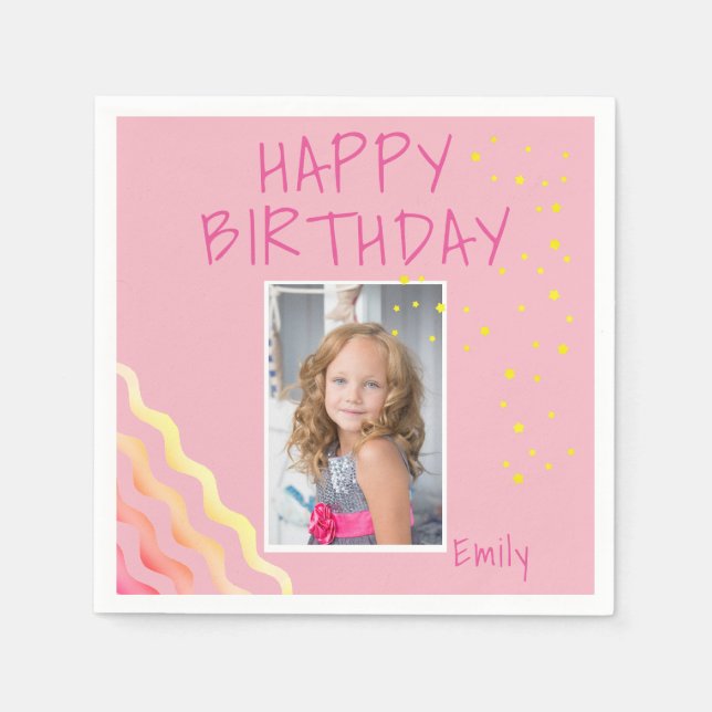 Cute Pink Girly Birthday Photo Napkin (Front)
