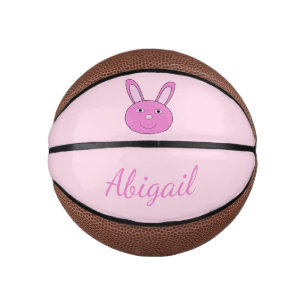 Cute Pink Girly Bunny Face Spring Easter Custom Mini Basketball