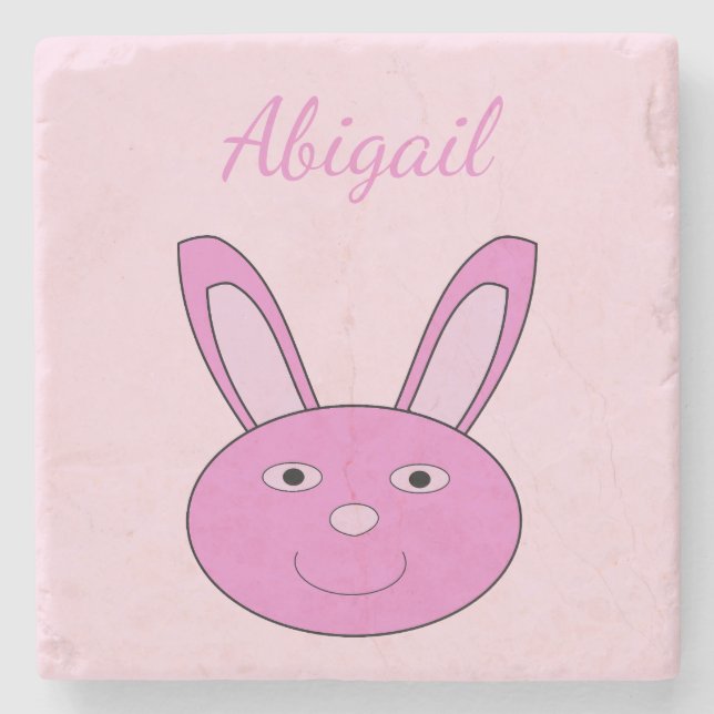 Cute Pink Girly Bunny Face Spring Easter Custom Stone Coaster (Front)