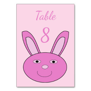 Cute Pink Girly Bunny Face Spring Easter Custom Table Number