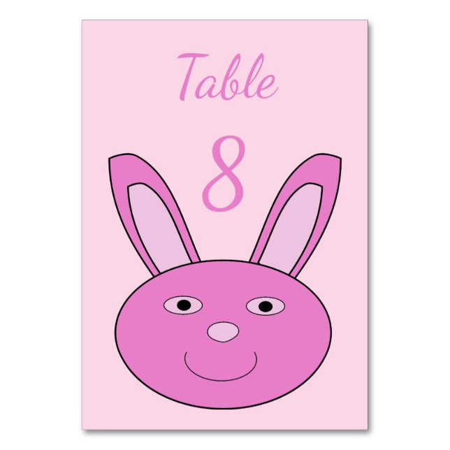 Cute Pink Girly Bunny Face Spring Easter Custom Table Number (Front)