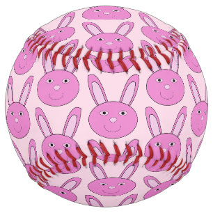 Cute Pink Girly Bunny Face Spring Easter Patterned Softball