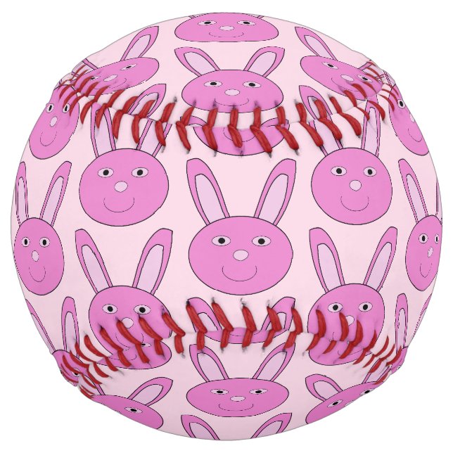 Cute Pink Girly Bunny Face Spring Easter Patterned Softball (Front)