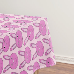 Cute Pink Girly Bunny Face Spring Easter Patterned Tablecloth
