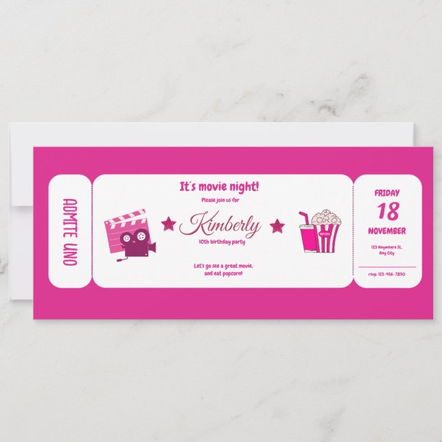 cute pink girly glitter birthday  invitation (Front)
