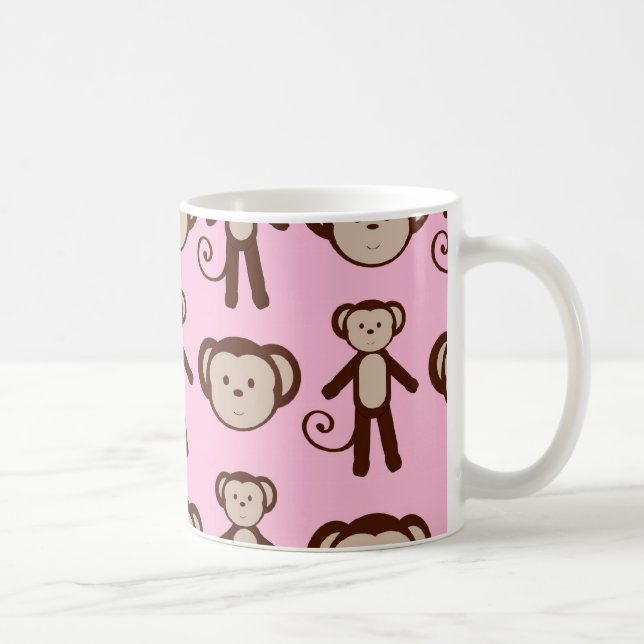 Cute Pink Girly Monkey Collage Pattern Coffee Mug (Right)