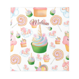 Cute Pink Girly Name Cupcake Unicorn Pattern  Notepad