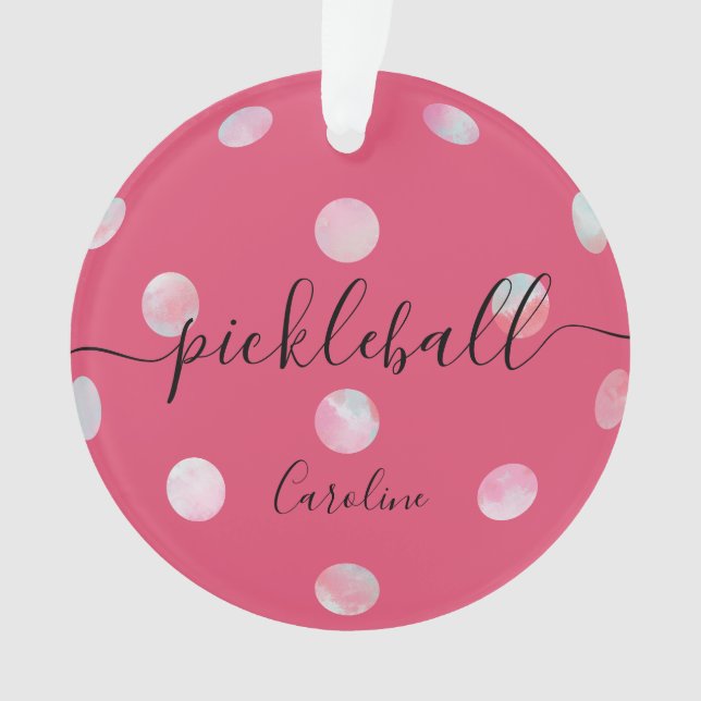 Cute Pink Girly Script Pickleball Ornament (Front)
