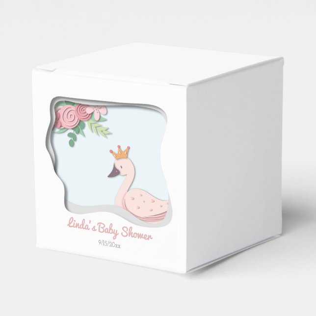 Cute Pink Girly Swan Princess Baby Shower Favor Box (Front Side)