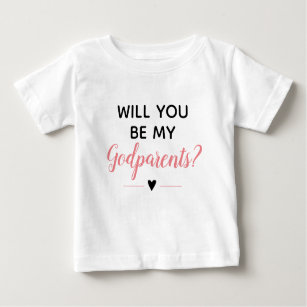 Cute Pink Girly Will You Be My Godparents Baby T-Shirt