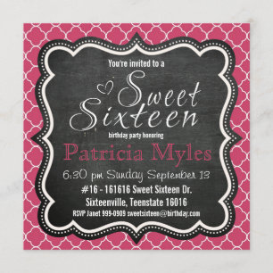 Cute Pink Glitter Chalkboard and Zebra Sweet 16 Invitation