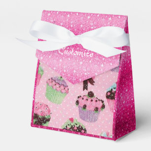 Cute Pink Glitter Cupcake Favour Box