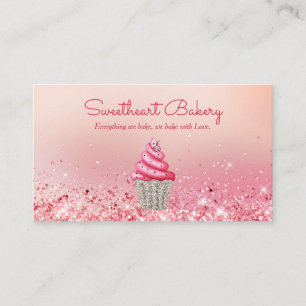 Cute Pink Glitter Food Bakery Pastry Shop Business Card